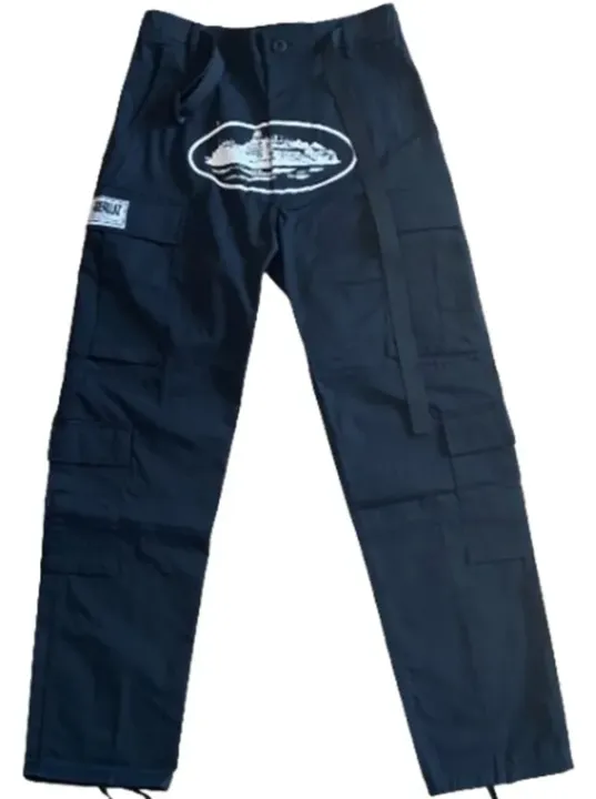Corteiz Classic Cargo Black White Logo Pants rep