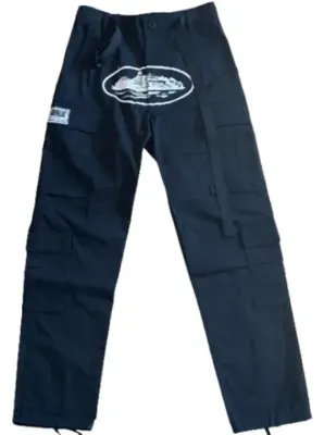 Corteiz Classic Cargo Black White Logo Pants rep